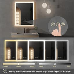 LUVODI Wall Mounted LED Bathroom Mirror Smart Touch Vanity Makeup Mirror with 3 Color Dimmable Feature And Defog Function