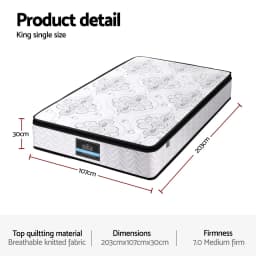 King Single Mattress 30cm Pocket Spring Euro Top Medium Firm Foam Comfort Support Bed Mattress