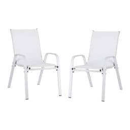 2 Piece Stackable Outdoor Dining Chairs White Patio Lounge Chairs for Garden Balcony Terrace Furniture