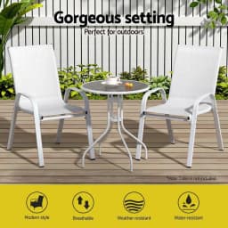 2 Piece Stackable Outdoor Dining Chairs White Patio Lounge Chairs for Garden Balcony Terrace Furniture