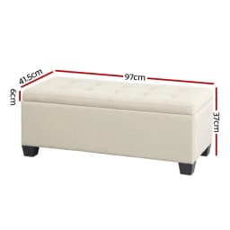Storage Ottoman Blanket Box 97cm Linen Beige Upholstered Bedroom Bench Seat Chest Trunk Footstool with Lid Space Saving Organizer Storage Bench