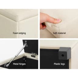 Storage Ottoman Blanket Box 97cm Linen Beige Upholstered Bedroom Bench Seat Chest Trunk Footstool with Lid Space Saving Organizer Storage Bench