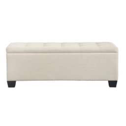 Storage Ottoman Blanket Box 97cm Linen Beige Upholstered Bedroom Bench Seat Chest Trunk Footstool with Lid Space Saving Organizer Storage Bench