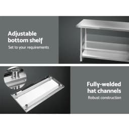1524x610mm 304 Stainless Steel Kitchen Work Bench with Wheels Heavy Duty Mobile Prep Table