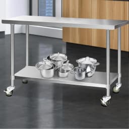1524x610mm 304 Stainless Steel Kitchen Work Bench with Wheels Heavy Duty Mobile Prep Table
