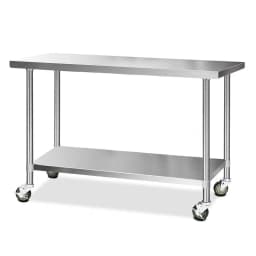 1524x610mm 304 Stainless Steel Kitchen Work Bench with Wheels Heavy Duty Mobile Prep Table