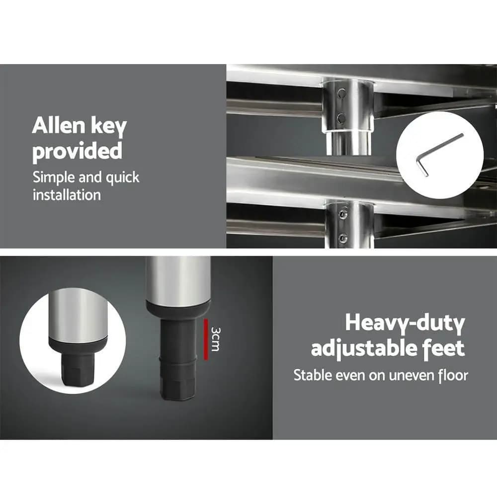 1524x610mm 304 Stainless Steel Kitchen Work Bench with Wheels Heavy Duty Mobile Prep Table