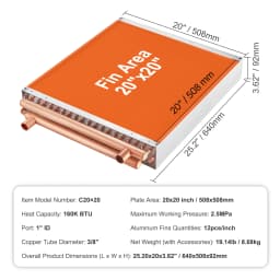SucceBuy Heat Exchanger Water to Air 18"x 20", for Outdoor Wood Furnaces Residential Heating and Cooling and Forced Air Heating