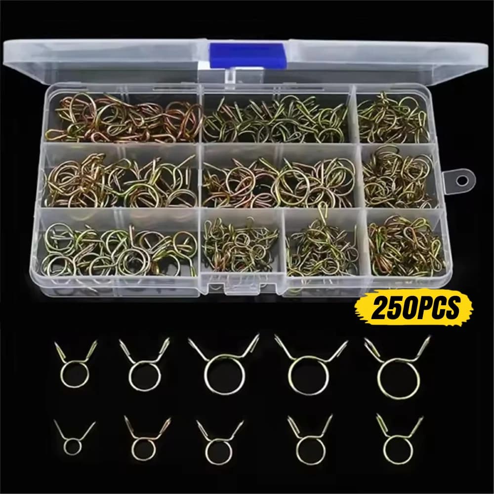 250Pcs Fuel Line Hose Tubing Spring Clips Clamps Assortment Kit for Motorcycle
