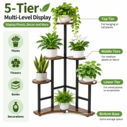 5 Tiers Wooden Plant Stand Holder Tall Corner Flower Display Rack Organizer Shelves