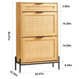 SucceBuy Shoe Storage Organizer w/ 2 Flip Rattan Drawers&1 Slide Drawer Metal Legs Slim Shoe Cabinet for Entryway Closet Hallway
