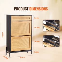 SucceBuy Shoe Storage Organizer w/ 2 Flip Rattan Drawers&1 Slide Drawer Metal Legs Slim Shoe Cabinet for Entryway Closet Hallway
