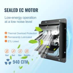 SucceBuy Shutter Exhaust Fan 12'' with Temperature Humidity Controller EC/AC-motor 940 CFM 10 Speed Adjustable Wall Mount Attic