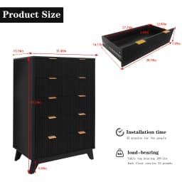 New Tall Dresser, Wood Chest of Drawers, 5 Drawer Waveform Fluted Panel Dresser, Modern Dressers for Storage Drawers Clothes, fo