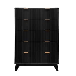 New Tall Dresser, Wood Chest of Drawers, 5 Drawer Waveform Fluted Panel Dresser, Modern Dressers for Storage Drawers Clothes, fo