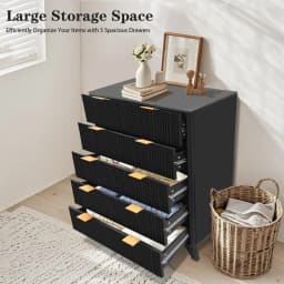 New Tall Dresser, Wood Chest of Drawers, 5 Drawer Waveform Fluted Panel Dresser, Modern Dressers for Storage Drawers Clothes, fo