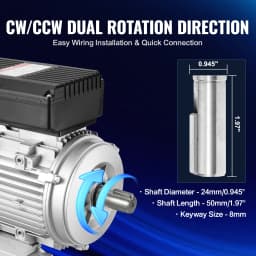 SucceBuy 1.1 KW Electric Motor AC Air Compressor Motor Single Phase 24 mm Keyed Shaft CW/CCW Rotation for Agricultural Machinery