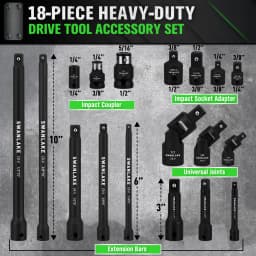 Swanlake 18-Piece Impact Socket Extension Set 1/4" 3/8" 1/2" Drive Swivel Universal Joint Swivel Socket Adapte Extension Bar