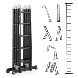 SucceBuy Multi-Purpose Folding Ladder 7- in -1 Tall Step Ladder A Frame Adjustable Telescoping Ladder for Household Outdoor Work