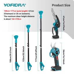 YOFIDRA 8 Inch Brushless Telescoping Pole Electric Chainsaw Scissors High Branch Garden Pruning Tool For Makita Battery Pin