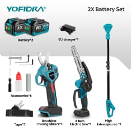 YOFIDRA 8 Inch Brushless Telescoping Pole Electric Chainsaw Scissors High Branch Garden Pruning Tool For Makita Battery Pin
