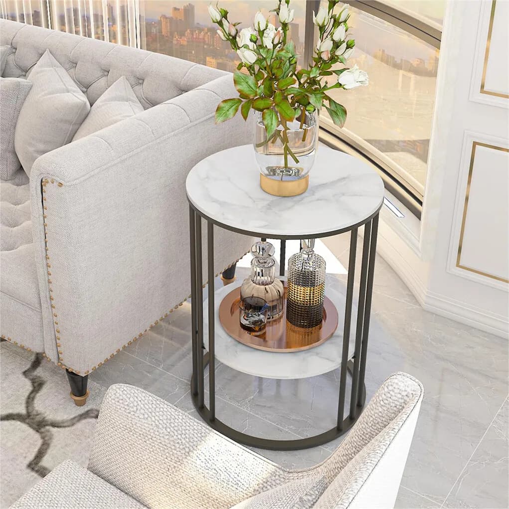 Side table luxury marble coffee table sofa table bronze metal frame modern