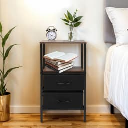 Night Stand for Bedroom MDF Carbon Steel Bedside Table with 2 Canvas Drawers for Living Room Dorm