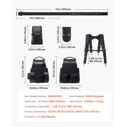 SucceBuy 19 Pockets Tool Belt Tools Pouch Waist Adjustable 31-51in Utility Belt Work Bag Detachable Suspension for Electrician