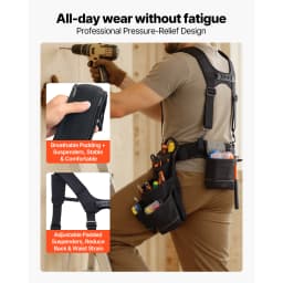 SucceBuy 19 Pockets Tool Belt Tools Pouch Waist Adjustable 31-51in Utility Belt Work Bag Detachable Suspension for Electrician