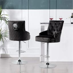 Luxury Velvet Swivel Bar Stools with Lion Knocker Upholstered Bar Dining Chairs for Home Bar Table