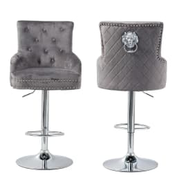 Luxury Velvet Swivel Bar Stools with Lion Knocker Upholstered Bar Dining Chairs for Home Bar Table