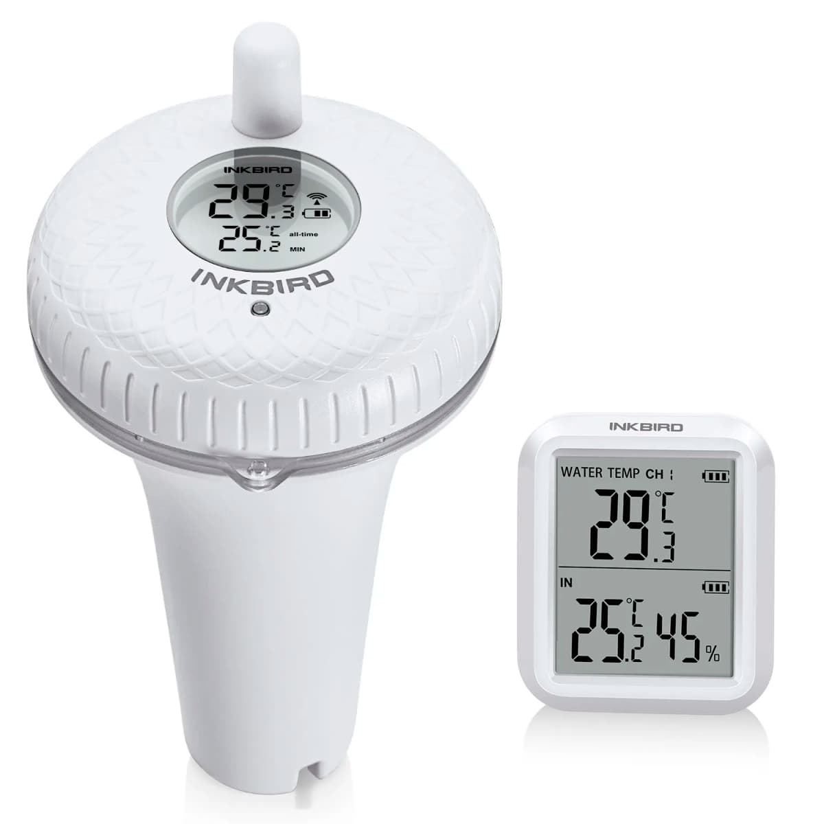 INKBIRD IBS-P01R Pool Thermometer with Indoor Monitor Up to 300 ft Transmission Floating Thermometer for Bathtub,Aquarium