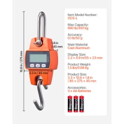 SucceBuy 660 lbs/300 kg Digital Crane Scale Portable Handheld Hanging Scale with LCD Display & Hook for Farm Hunting Fishing