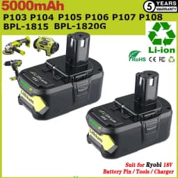 1/2/4PCS 5.0Ah P108 li-on Battery Replace for Ryobi 18V P104 P105 P107 P109 P102 Battery pin Compatible with Cordless Power Tool