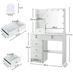 Teousev 10 LED Lighted Vanity Set with Mirror & Stool, 3 Color Modes, 7 Drawers Storage, Easy Install Makeup Dressing Table