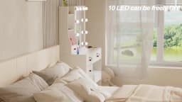 Teousev 10 LED Lighted Vanity Set with Mirror & Stool, 3 Color Modes, 7 Drawers Storage, Easy Install Makeup Dressing Table
