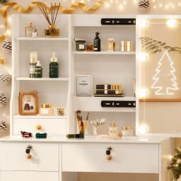 Teousev 10 LED Lighted Vanity Set with Mirror & Stool, 3 Color Modes, 7 Drawers Storage, Easy Install Makeup Dressing Table