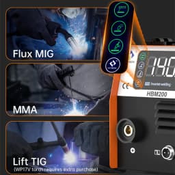 Hitbox Hbm200 Mig Welder 3 in 1 Arc/Gasless Mig/Lift Tig Non Gas Semi-Automatic Igbt Inverter Welding Machine 220V Au Plug