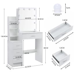White Glam LED Vanity Dressing Table with Sliding Mirror 4 Drawers Stool 3 Color Dimmable Assembly Makeup Desk