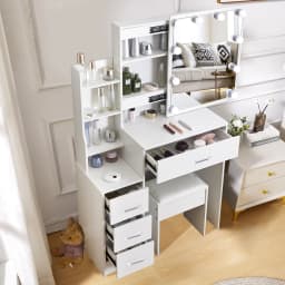 White Glam LED Vanity Dressing Table with Sliding Mirror 4 Drawers Stool 3 Color Dimmable Assembly Makeup Desk