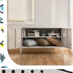 White Metal Buffet Sideboard Cabinet Kitchen Dining Room Storage Organizer Cupboard