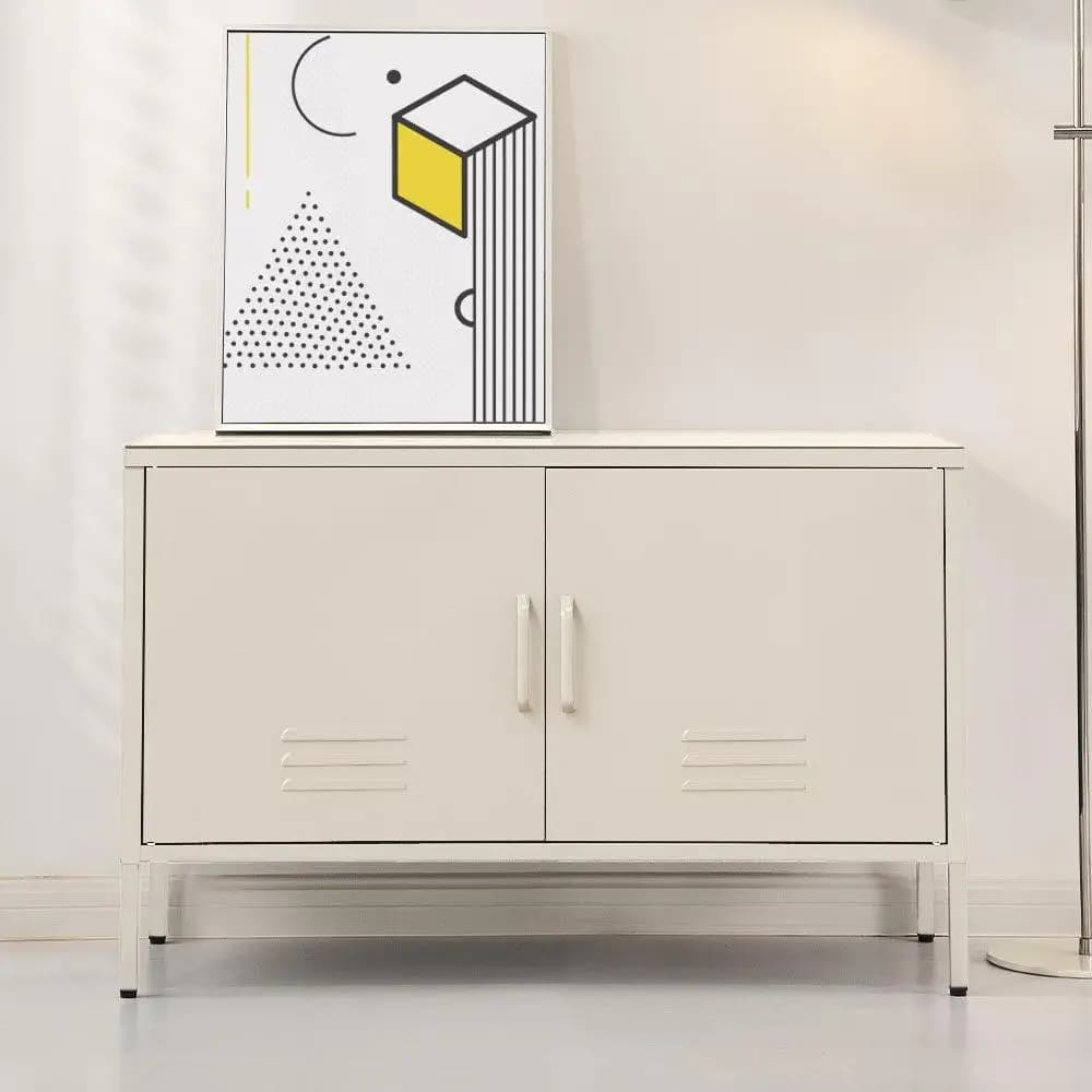 White Metal Buffet Sideboard Cabinet Kitchen Dining Room Storage Organizer Cupboard