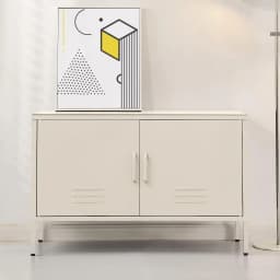 White Metal Buffet Sideboard Cabinet Kitchen Dining Room Storage Organizer Cupboard