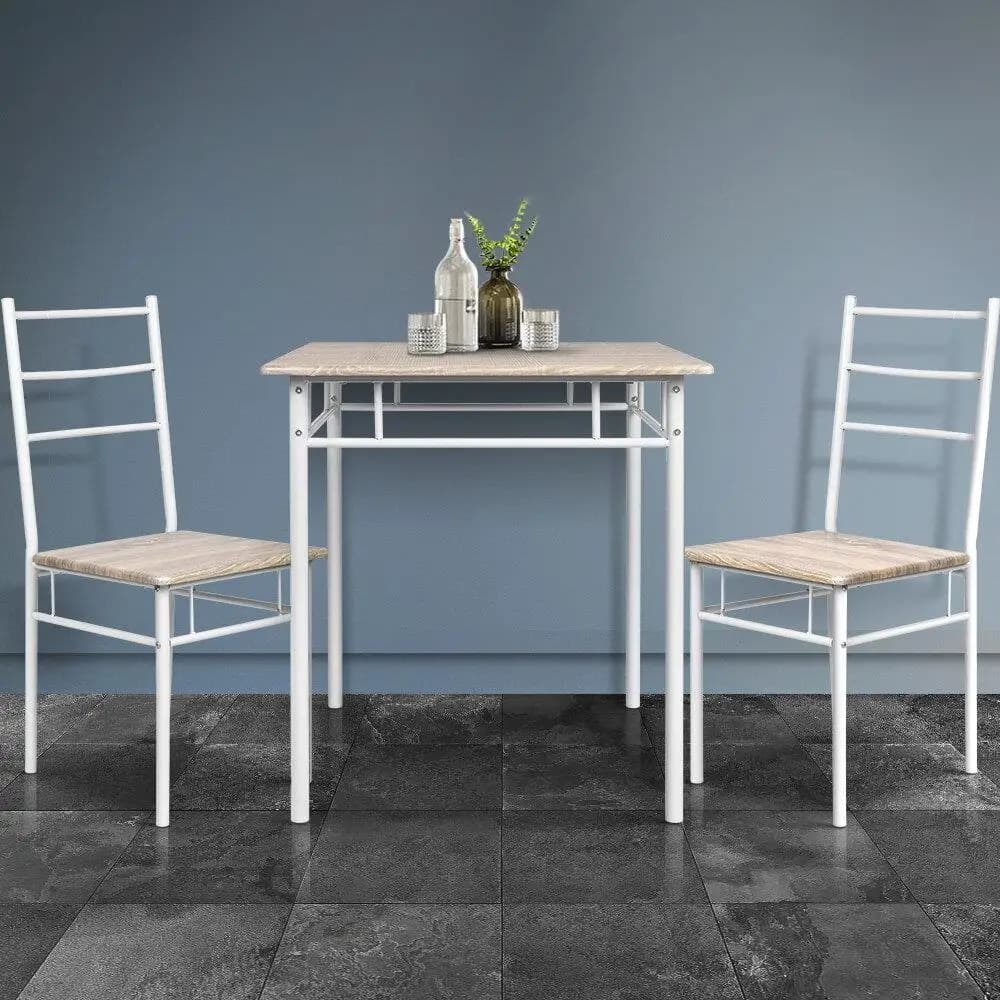 3 Piece Oak Dining Table and Chairs Set Compact Wooden Kitchen Furniture for Small Spaces