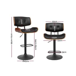 All Black Leather Gas Lift Adjustable Swivel Bar Stools Kitchen Counter Chairs