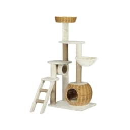 138cm Multi Level Cat Tree Scratch Post Wooden Bed Condo House Rattan Ladder Indoor Cat Activity Center