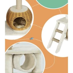138cm Multi Level Cat Tree Scratch Post Wooden Bed Condo House Rattan Ladder Indoor Cat Activity Center