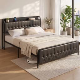 King Bed Frame with Storage Headboard SAA Certified Charging Station Platform Bed with USB Power Outlets and Extra Storage for Bedroom