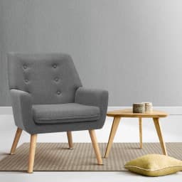 Grey Charcoal Linen Fabric Armchair Modern Upholstered Accent Chair Home Living Room Furniture