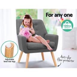 Grey Charcoal Linen Fabric Armchair Modern Upholstered Accent Chair Home Living Room Furniture